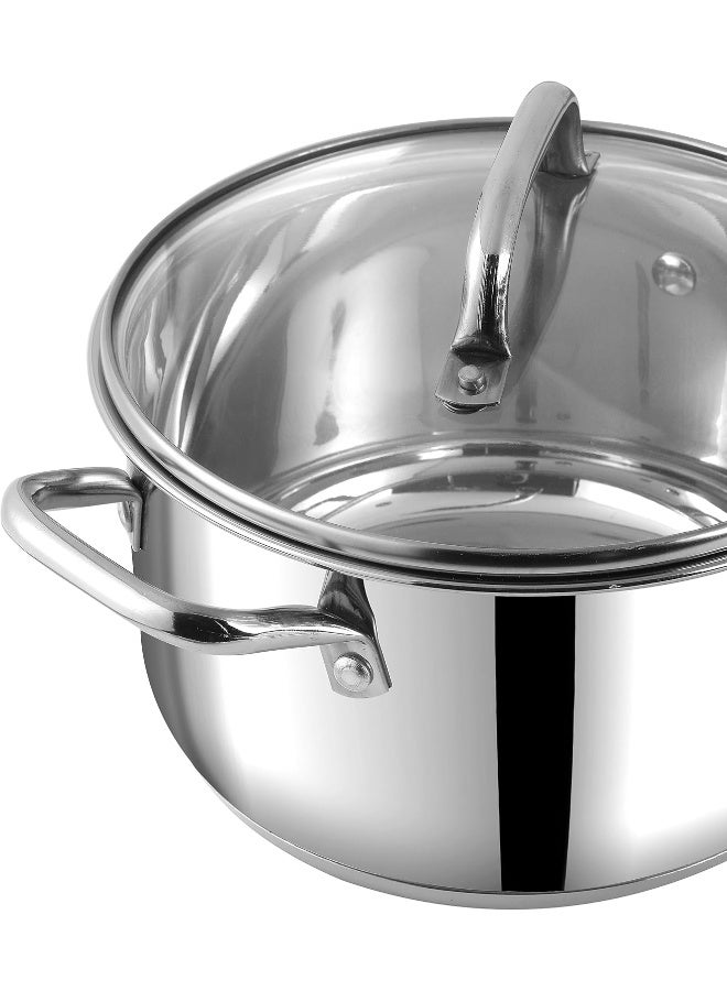 VINOD Mainz Stainless Steel Cookware Set of 3 | 1.2, 2 and 2.7 Litre Saucepot with Glass Lid | SAS Bottom | Biryani Pot | Induction and Gas Base | Silver - Image 3