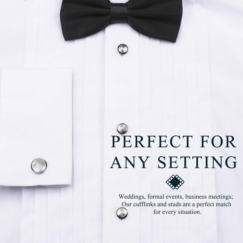 HAWSON Cufflink and Studs Tuxedo Set Rose Gold Silver Black and Gold Color with Platinum Finish Two Cufflinks with Six Shirt Studs in Stylish Velvet Gift Bag (Anti-Silver) - Image 3