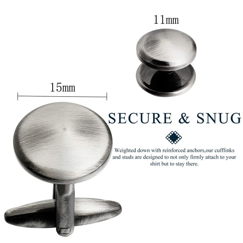 HAWSON Cufflink and Studs Tuxedo Set Rose Gold Silver Black and Gold Color with Platinum Finish Two Cufflinks with Six Shirt Studs in Stylish Velvet Gift Bag (Anti-Silver) - Image 4