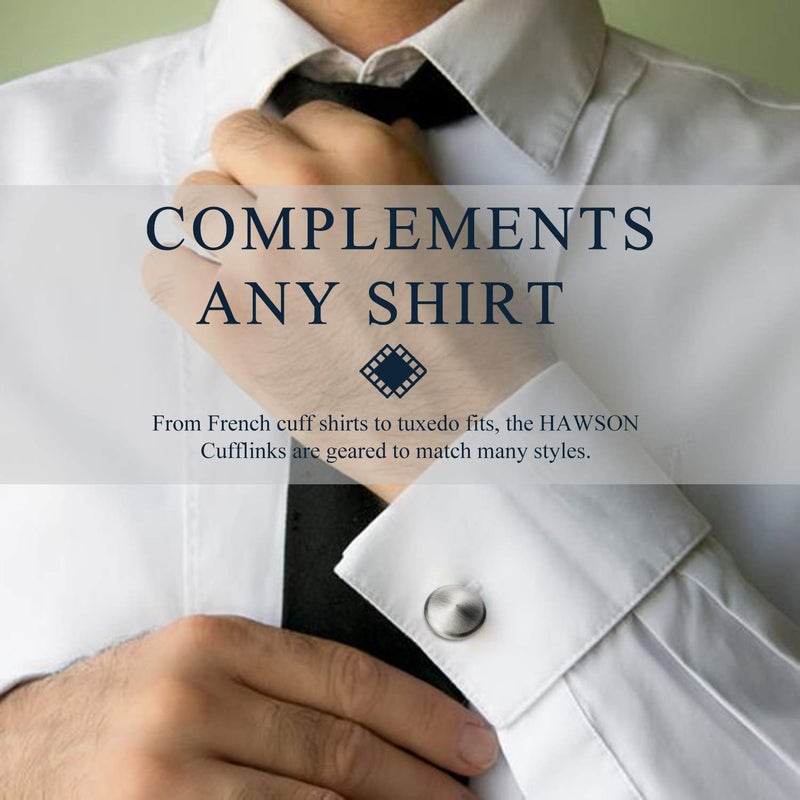 HAWSON Cufflink and Studs Tuxedo Set Rose Gold Silver Black and Gold Color with Platinum Finish Two Cufflinks with Six Shirt Studs in Stylish Velvet Gift Bag (Anti-Silver) - Image 2