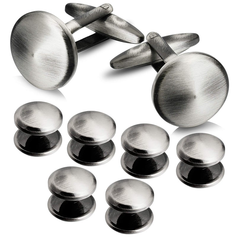 HAWSON Cufflink and Studs Tuxedo Set Rose Gold Silver Black and Gold Color with Platinum Finish Two Cufflinks with Six Shirt Studs in Stylish Velvet Gift Bag (Anti-Silver) - Image 1