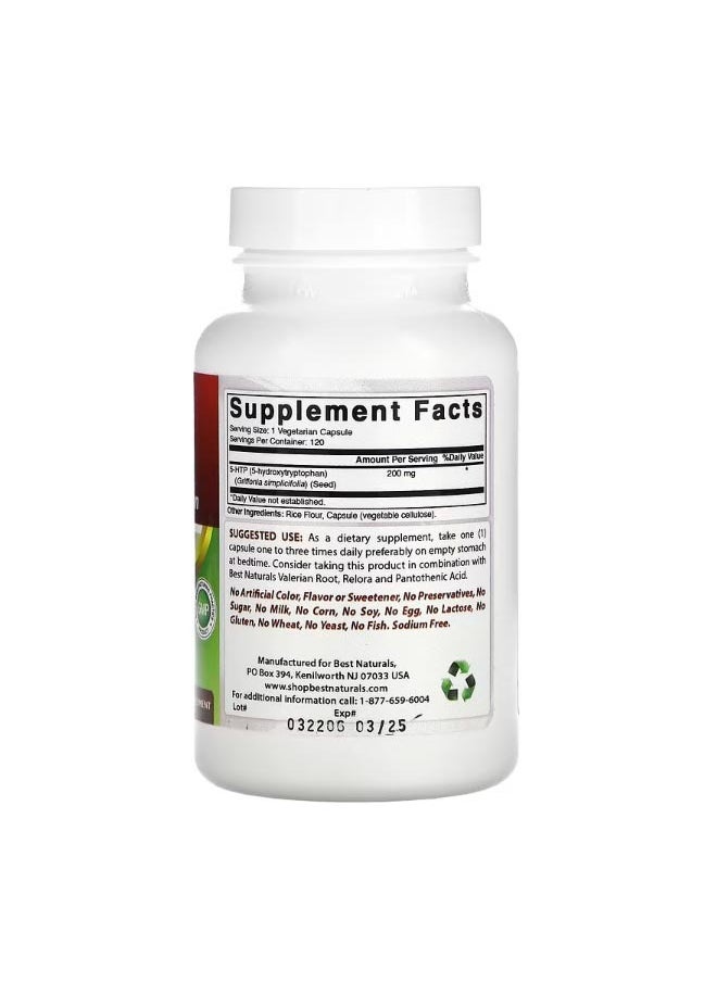 Best Naturals 5 HTP 5 Hydroxytryptophan 200 mg 120 Vegetarian Capsules  - Image 2