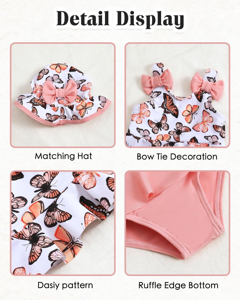 Mioglrie Toddler Girl Bathing Suit Baby Girl Swimsuit 18-24 Month Pink Butterfly Baby Girl's Bikini Summer Swimwear Beach Tankini Outfits Set - Image 4