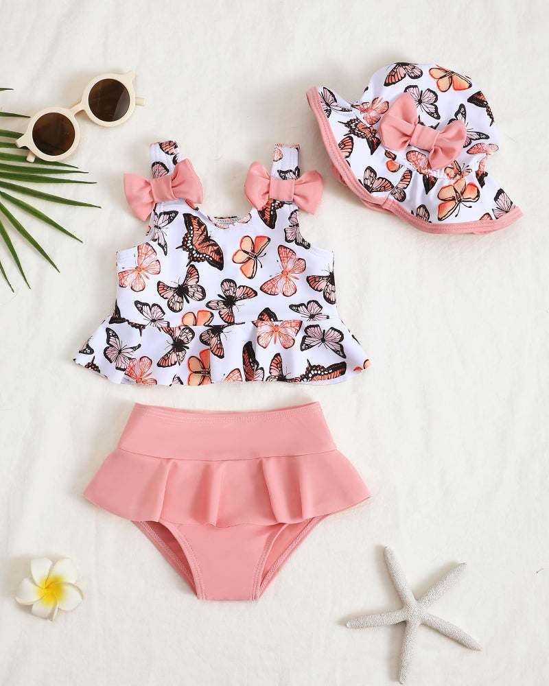 Mioglrie Toddler Girl Bathing Suit Baby Girl Swimsuit 18-24 Month Pink Butterfly Baby Girl's Bikini Summer Swimwear Beach Tankini Outfits Set - Image 2