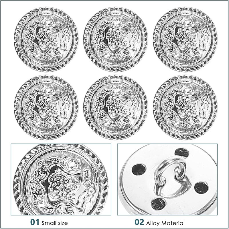 KALLORY 14pcs Silver White Metal Buttons for Clothes British Style Suit Buttons Round Decorative Sewing for Women’s Coats and Knitwear Embellishments - Image 3
