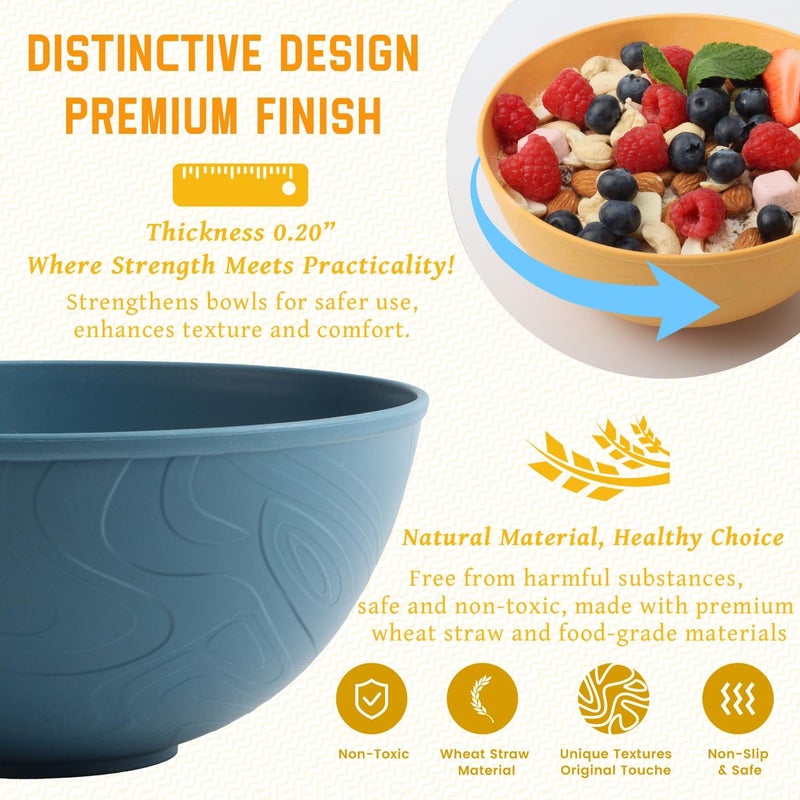 Homienly Wheat Straw Bowls Set of 6, 40 OZ Cereal Bowls for Kitchen, Unbreakable Soup Bowl with Unique Texture, Alternative to Plastic Bowl for Decoration, Microwave & Dishwasher Safe, Reusable,Multi - Image 3