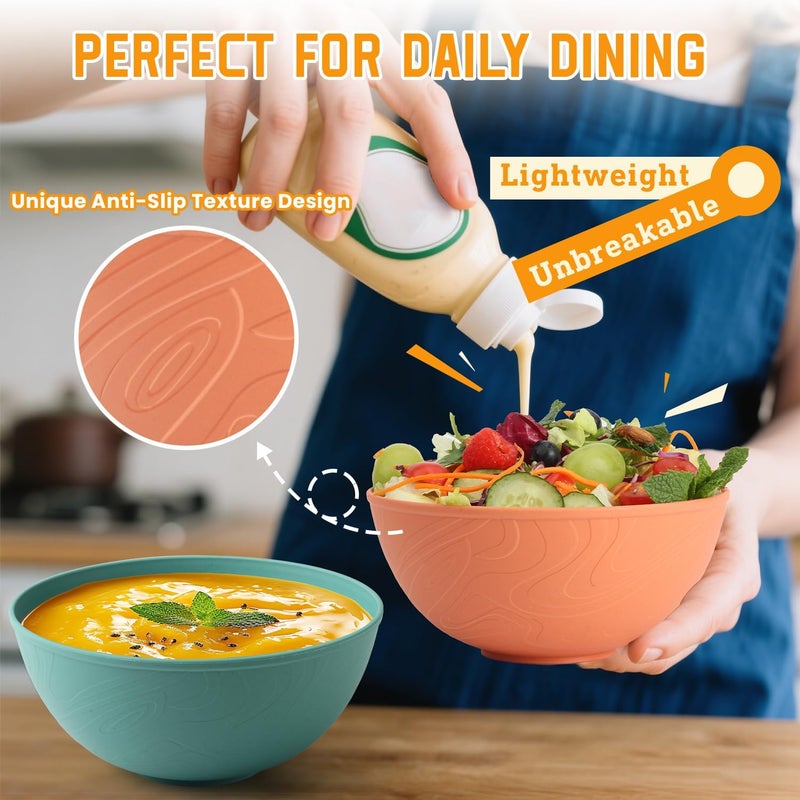 Homienly Wheat Straw Bowls Set of 6, 40 OZ Cereal Bowls for Kitchen, Unbreakable Soup Bowl with Unique Texture, Alternative to Plastic Bowl for Decoration, Microwave & Dishwasher Safe, Reusable,Multi - Image 5