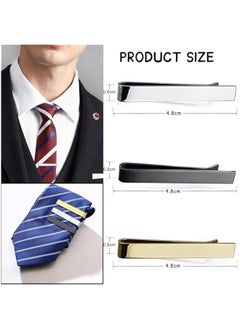 GELESE Slim Tie Clips for Men Brass - 3 Pieces Tie Clips for Wedding Business Gift, Narrow Size, Wedding Tie Clip Set, Gift (Silver/Gold/Black)  - Image 2