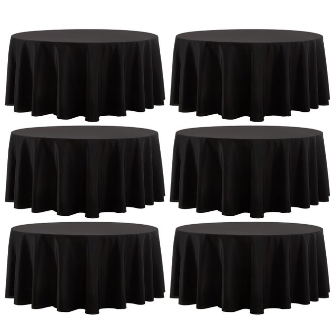 ROUND TABLECLOTH 120 INCH 6 PACK BLACK TABLECLOTHS WASHABLE DECORATIVE LINEN POLYESTER TABLE CLOTHES COVER FOR DINING TABLE BANQUETS BUFFET PARTIES AND WEDDING