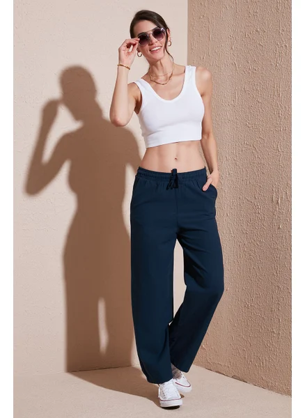 ليلا Cotton Relaxed Fit High Waist Wide Leg Pants Women's PANTS 668YP5118