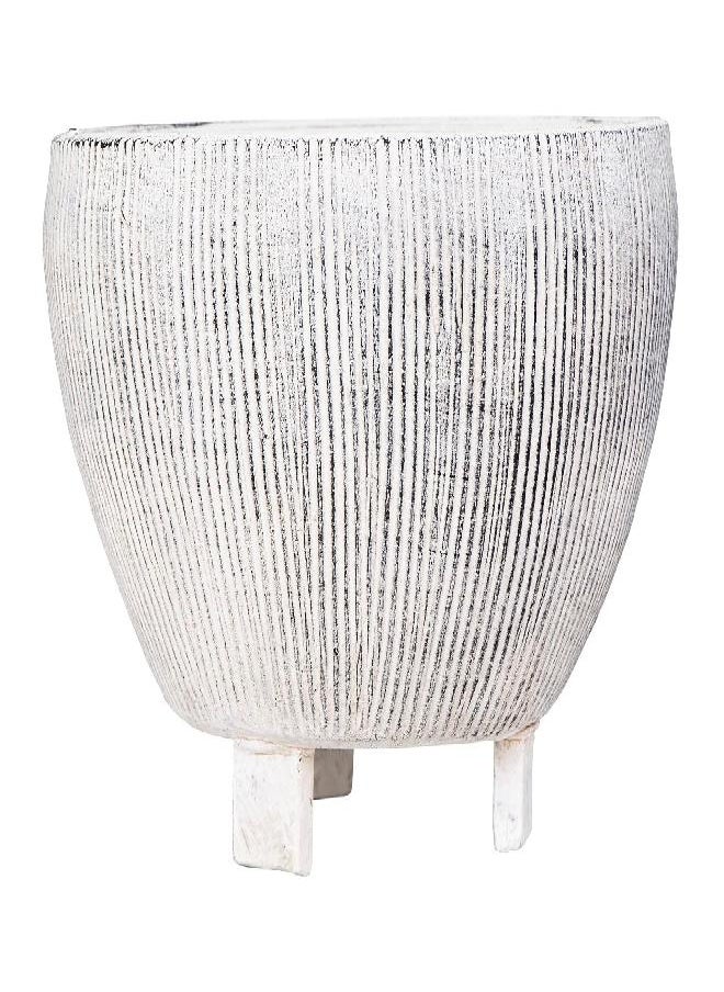 Creative Co-op Creative Co-Op Coastal Terracotta Footed Planter with Textured Stripes, Grey  - Image 3