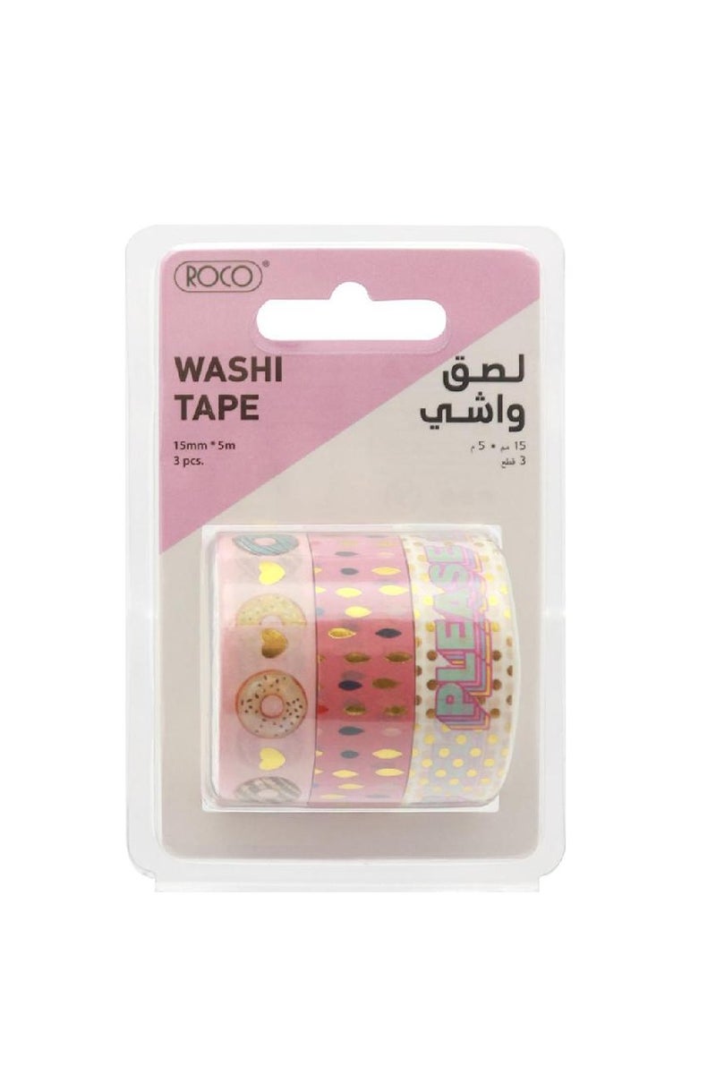 ROCO Washi Tape 3 Reel (Foil Tape)15 mm X 5 assorted Color