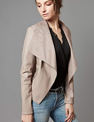 Escalier Women's Faux Leather Jackets Slim Open Front Lapel Blazer Jackets Khaki Large - Image 2