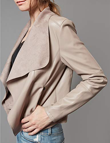 Escalier Women's Faux Leather Jackets Slim Open Front Lapel Blazer Jackets Khaki Large - Image 5
