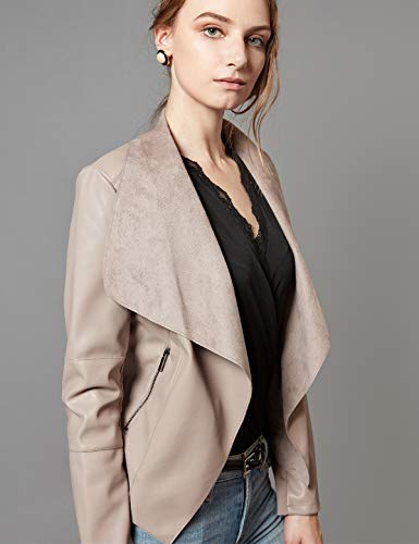 Escalier Women's Faux Leather Jackets Slim Open Front Lapel Blazer Jackets Khaki Large - Image 3