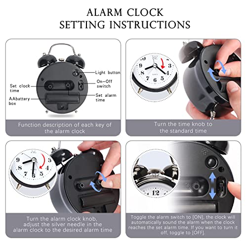 OWill Twin Bell Alarm Clock with 3D Dial Simple, Super Extra Loudest Ringing for Adults, Heavy Sleepers, Teenagers, Alarm Clocks for Bedrooms, Carbon Battery Operated Retro Vintage Old School Classic - Image 5