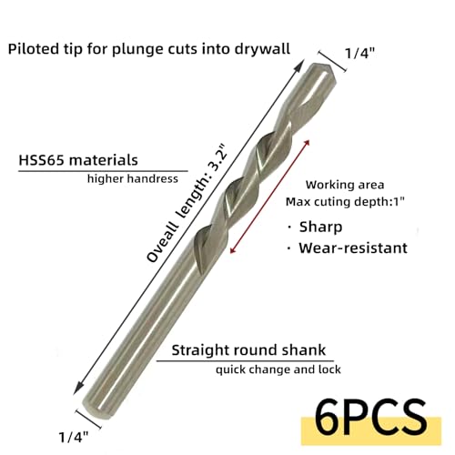 JFOGO 6 Pieces 1/4 Inch Drywall Cutting Tools Guide Point Cutting Bits,HSS65(M2) Materials Drill Bits, Cutting Drywall, Used for with Spiral Saw and Power Tools - Image 3