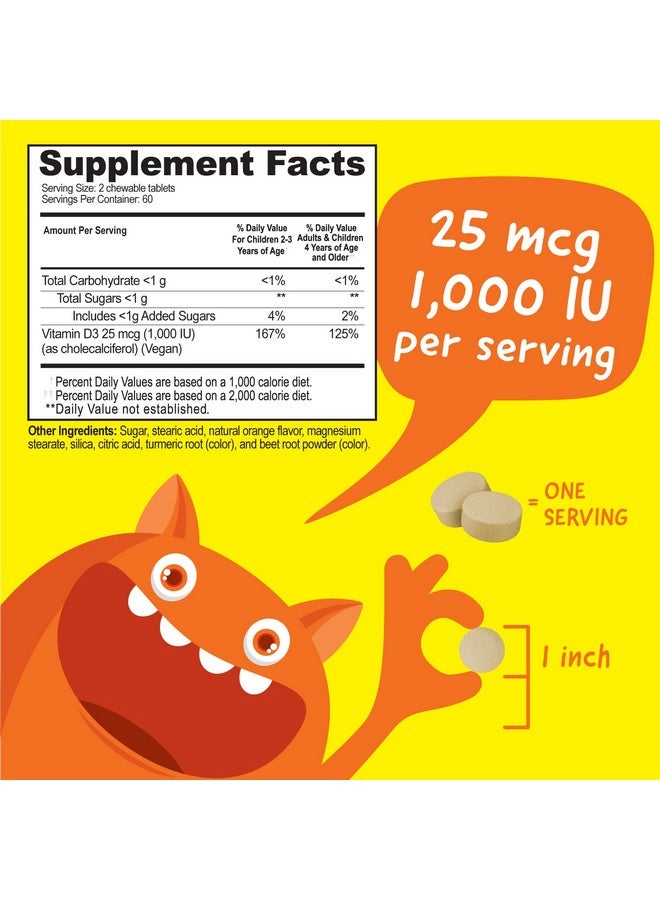 VitaWorks Kids Vitamin D 1000 IU Chewable Tablets - Tasty Natural Orange Flavor - Vegan, GMO-Free, Gluten Free, Nut Free Vitamins - Dietary Supplement for Immune Support - for Children - 120 Chewables - Image 3
