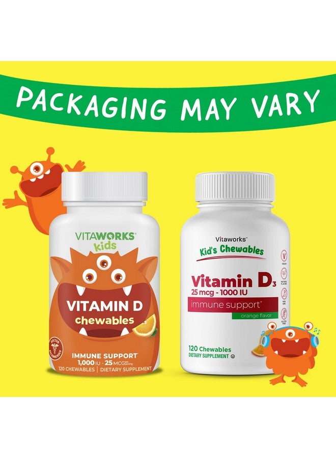 VitaWorks Kids Vitamin D 1000 IU Chewable Tablets - Tasty Natural Orange Flavor - Vegan, GMO-Free, Gluten Free, Nut Free Vitamins - Dietary Supplement for Immune Support - for Children - 120 Chewables - Image 2