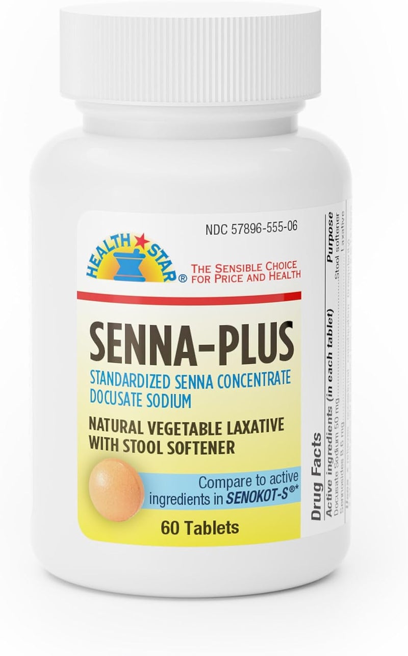 GeriCare GeriCare Senna Plus Natural Vegetable Laxative with Stool Softener, Docusate Sodium 50mg, Sennosides 8.6mg 60 Count (Pack of 1) 