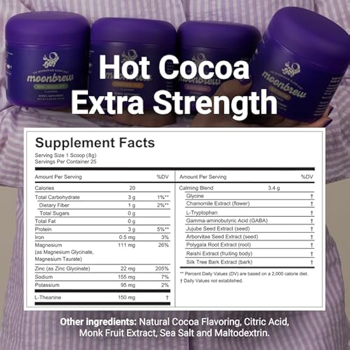 MoonBrew Nighttime Extra Strength Magnesium Hot Cocoa, Natural Sleep Aid Drink Mix for Adults - Calming Melatonin-Free Sleep Support - Hot Chocolate Powder with L-Theanine & Zinc Glycinate - Image 3