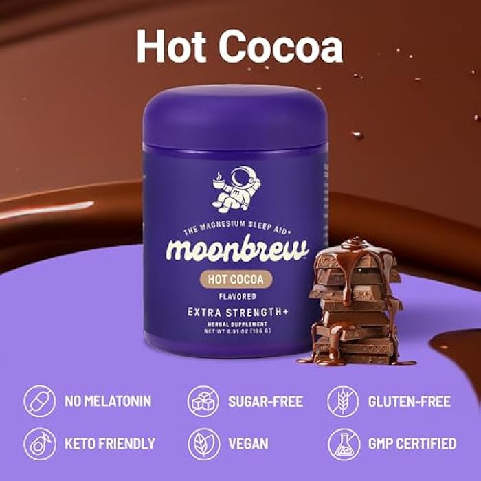MoonBrew Nighttime Extra Strength Magnesium Hot Cocoa, Natural Sleep Aid Drink Mix for Adults - Calming Melatonin-Free Sleep Support - Hot Chocolate Powder with L-Theanine & Zinc Glycinate - Image 5