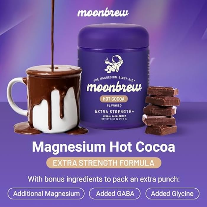 MoonBrew Nighttime Extra Strength Magnesium Hot Cocoa, Natural Sleep Aid Drink Mix for Adults - Calming Melatonin-Free Sleep Support - Hot Chocolate Powder with L-Theanine & Zinc Glycinate - Image 4