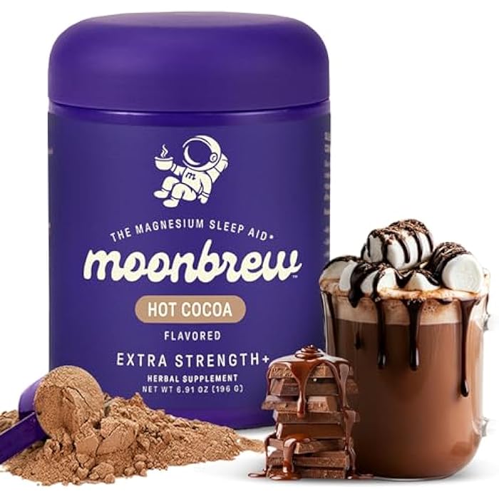 MoonBrew Nighttime Extra Strength Magnesium Hot Cocoa, Natural Sleep Aid Drink Mix for Adults - Calming Melatonin-Free Sleep Support - Hot Chocolate Powder with L-Theanine & Zinc Glycinate - Image 1