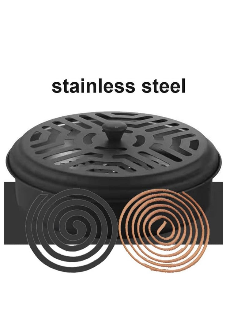 2 Pack Portable Round Mosquito Coil Holder - Metal Incense Burner for Home & Camping, Black Sandalwood Incense Box - Image 2