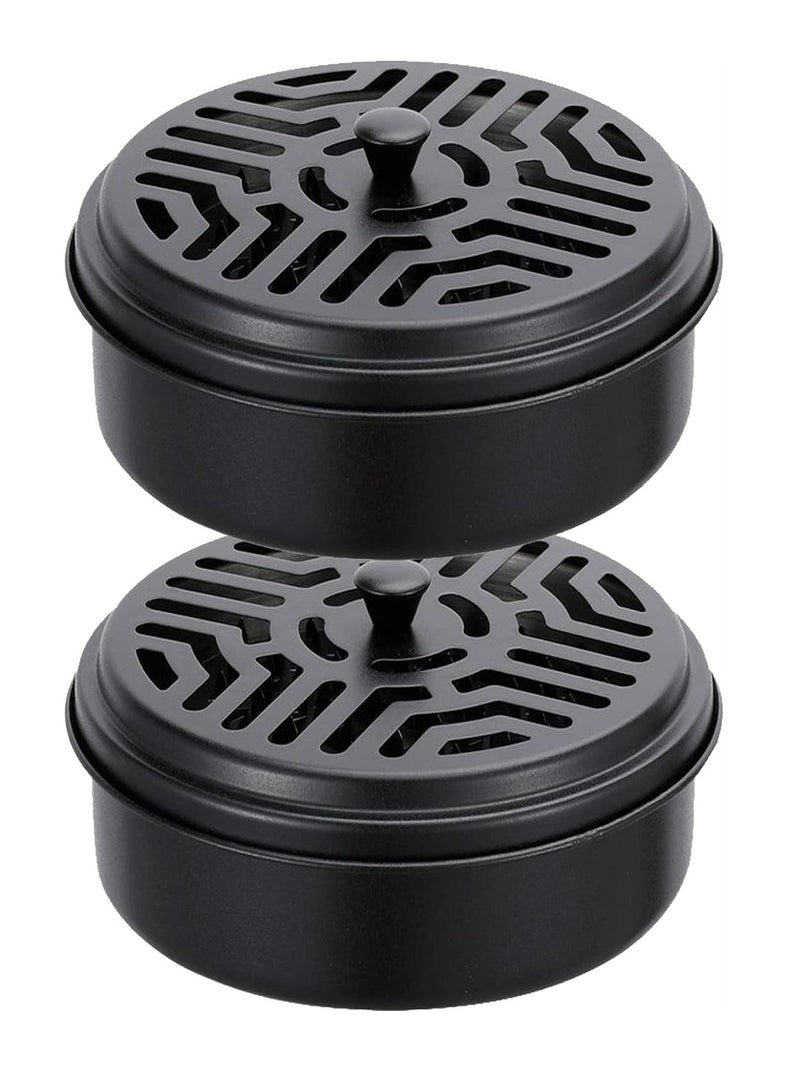 2 Pack Portable Round Mosquito Coil Holder - Metal Incense Burner for Home & Camping, Black Sandalwood Incense Box - Image 1