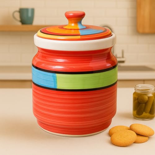 Kunhar Ceramic Jars (1000 ML) – Handcrafted Multipurpose Barni with Lid for Pickle, Chutney, Spices, Salt, Sugar – Kitchen Storage Containers, Blue - Image 1