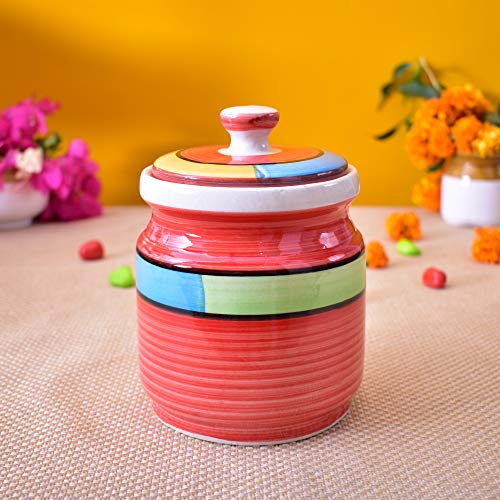 Kunhar Ceramic Jars (1000 ML) – Handcrafted Multipurpose Barni with Lid for Pickle, Chutney, Spices, Salt, Sugar – Kitchen Storage Containers, Blue - Image 2
