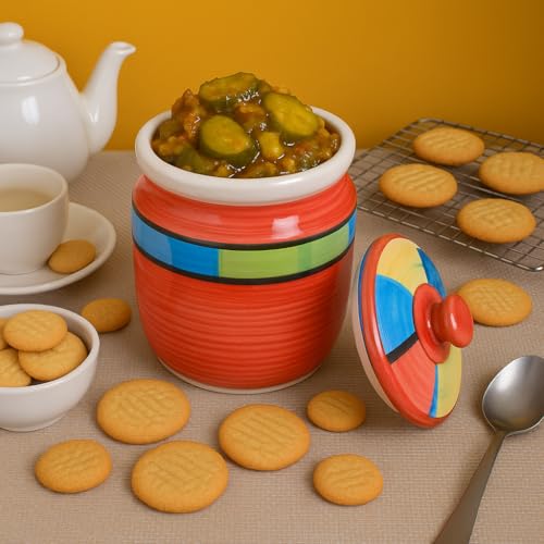 Kunhar Ceramic Jars (1000 ML) – Handcrafted Multipurpose Barni with Lid for Pickle, Chutney, Spices, Salt, Sugar – Kitchen Storage Containers, Blue - Image 3