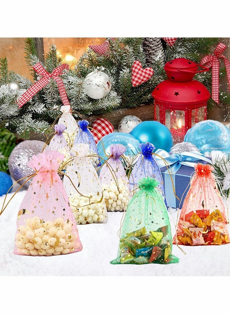 Y&D 100 Pieces Moon Star Organza Jewelry Candy Bags, Sheer Favor Bags Gift Pouch with Drawstring for Wedding Birthday Party Valentine's Day (2.7 x 3.5 Inch, Random Color) - Image 2