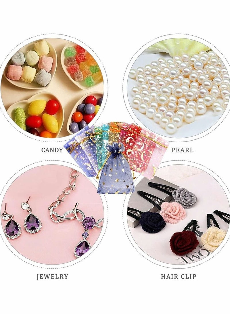 Y&D 100 Pieces Moon Star Organza Jewelry Candy Bags, Sheer Favor Bags Gift Pouch with Drawstring for Wedding Birthday Party Valentine's Day (2.7 x 3.5 Inch, Random Color) - Image 5