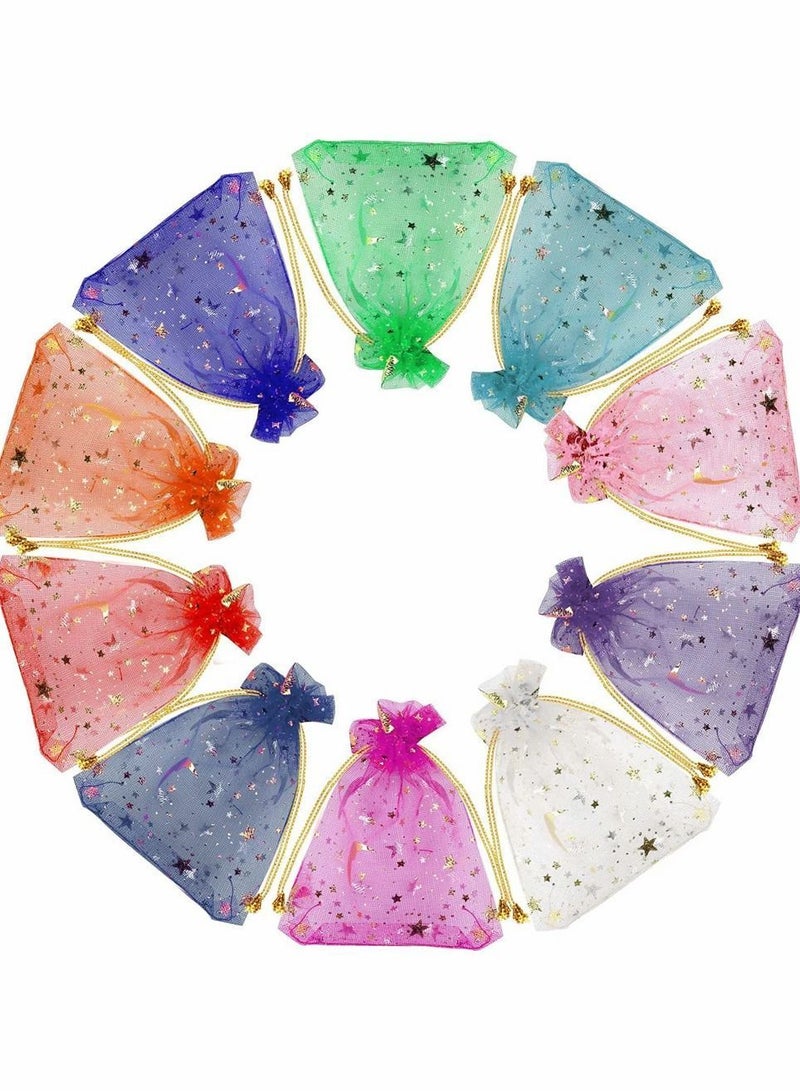 Y&D 100 Pieces Moon Star Organza Jewelry Candy Bags, Sheer Favor Bags Gift Pouch with Drawstring for Wedding Birthday Party Valentine's Day (2.7 x 3.5 Inch, Random Color) - Image 1