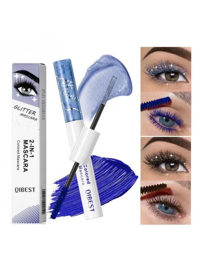 QiBest ماسكارا ملونة ولامعة 2 في 1 - ماسكارا لامعة للرموش مع لمسات لامعة من الألماس لتكثيف وإطالة الرموش لمكياج العيون #2 - Image 1