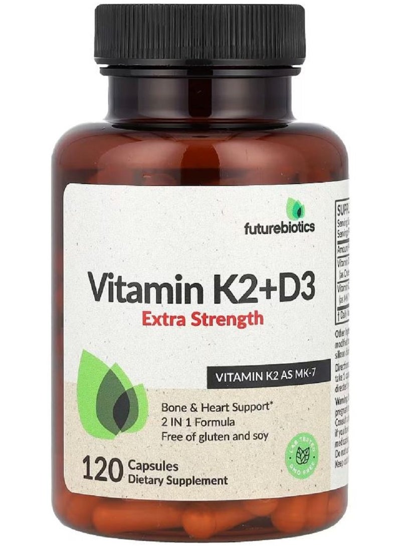 Futurebiotics Vitamin K2 (mk-7) + Vitamin D3, Double Strength, 120 Capsules - Image 1