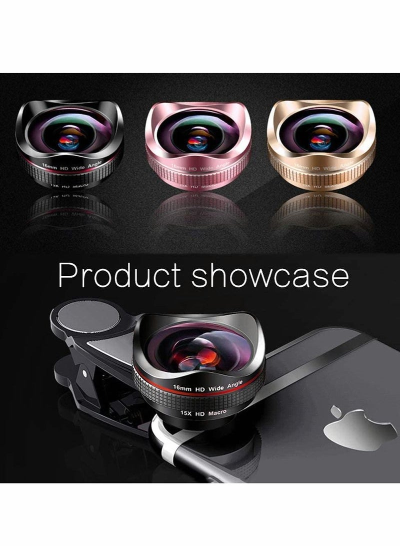 Phone Camera Lens,Clip on Cell Phone Lens Kit Compatible with Most Phones,Most Smartphones, 4K HD 2 in 1 120° Wide Angle Lens, 15X Macro Lens, No Distortion - Image 3
