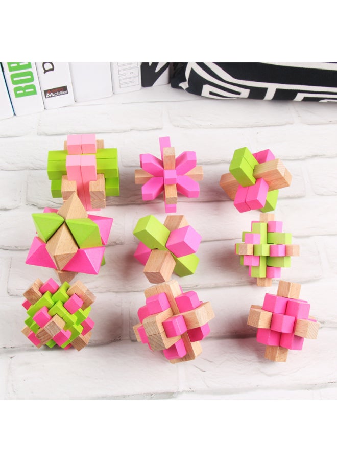 Generic - Luban Lock Kong Ming Lock Full Set Of Children's Educational Toys Primary School Students Adult Brain-racking High Difficulty Building Blocks 10 Years Old-Color:Nine-piece B (love) 1.1KG - Image 1