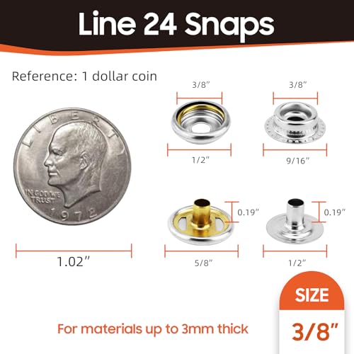 HAPDEN 160 pcs snap Buttons,snap Fasteners kit 15mm Stainless Steel Snaps Marine Grade Boat Canvas Snaps,3/8" Socket Metal Snaps for Clothing Leather Boat Cover Fabric (Regular) - Image 3