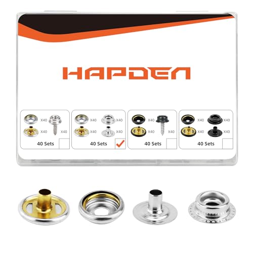 HAPDEN 160 pcs snap Buttons,snap Fasteners kit 15mm Stainless Steel Snaps Marine Grade Boat Canvas Snaps,3/8" Socket Metal Snaps for Clothing Leather Boat Cover Fabric (Regular) - Image 1