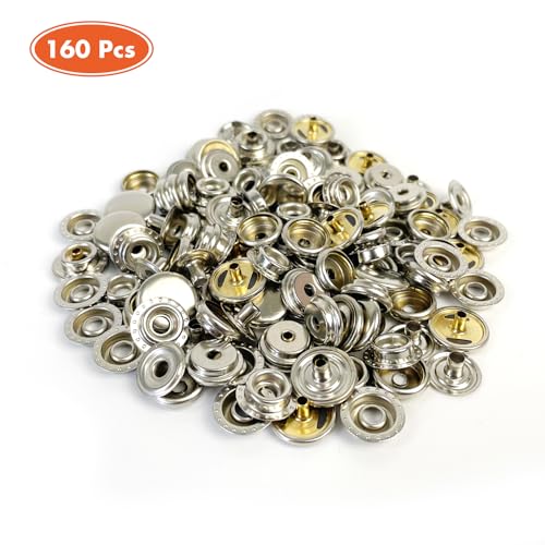 HAPDEN 160 pcs snap Buttons,snap Fasteners kit 15mm Stainless Steel Snaps Marine Grade Boat Canvas Snaps,3/8" Socket Metal Snaps for Clothing Leather Boat Cover Fabric (Regular) - Image 2