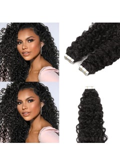 Curly Hair Extensions Real Human Hair Tape in 20inch Jerry Curly Glue in Skin Weft Soft Virgin Hair 3B 3C Type Black Color 1B Tape on Hair Extensions