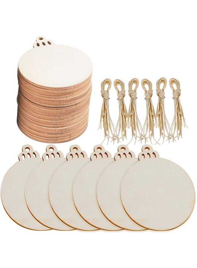 Listenman Listenman 60 Pcs Round Christmas Wooden Ornaments with Holes, 3.5" Unfinished Wood Slices, Hanging Wooden Decorations with Twines for DIY Crafts Christmas Tree New Year Holiday Party Supplies - Image 1