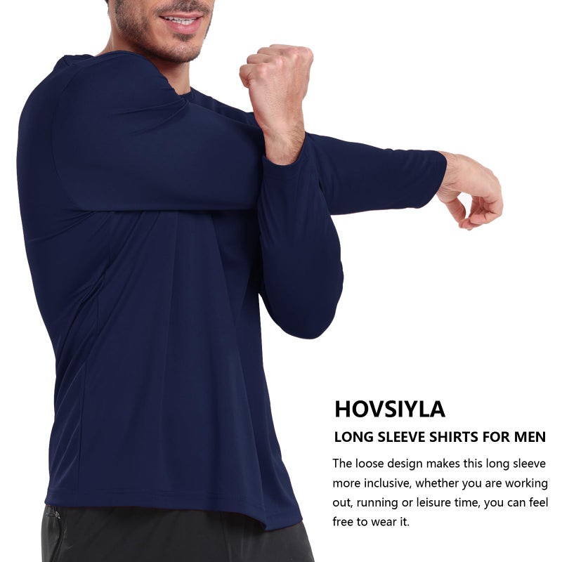 HovSiyla Long Sleeve Shirts for Men Moisture Wicking Mens Tee Shirts Workout Sun Protection T Shirt for Running Black Gray White Blue Bowland M - Image 4