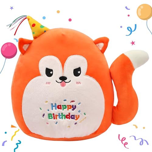 Easfan 12 Birthday Fox Plush Pillow Soft Fox Plush Toy Cute Fox Stuffed Animal Home Room Decoration Birthday Gift for Kids AdultsOrange EF0087_Fox - Image 1