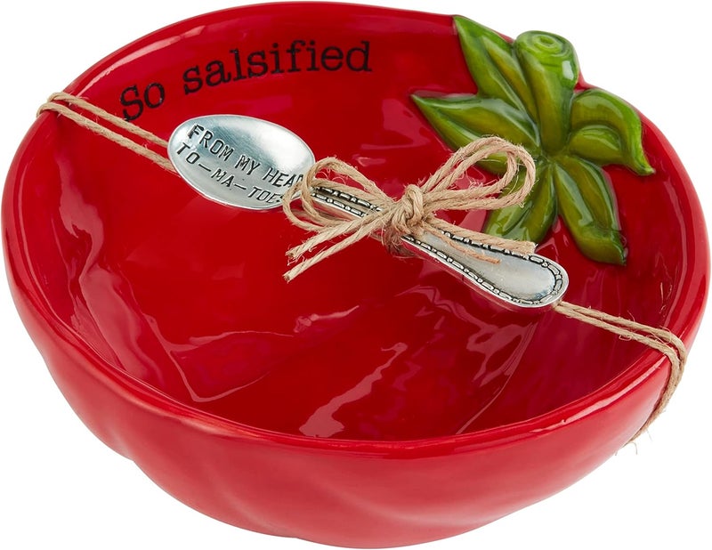 MudPie Fiesta Dip Bowl Set, Tomato, 5" X 6" | Spoon 3 1/2" - Image 1
