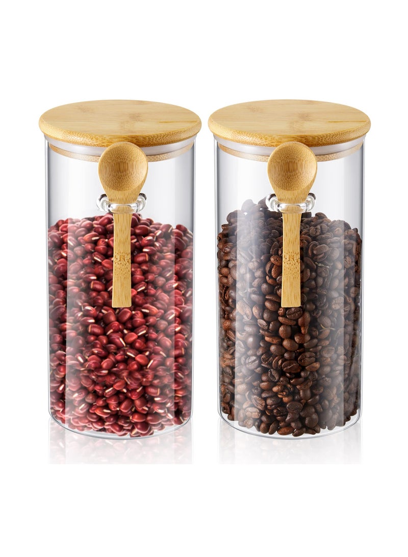 SOLARAE Glass Spice Beans Jars with Bamboo Lid and Spoons, 47oz Airtight Food Storage Containers, Kitchen Pantry Canister Set for Coffee Bean, Sugar, Dry Goods,Tea, Spices and More (2 Set) - Image 1