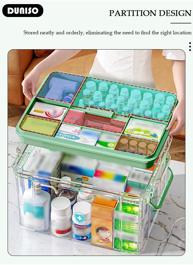 DUNISO 2 Layers Large Medicine Storage Box, Family small safety emergency medical storage box kit travel,Layered Daily Medicine Cabinet,First Aid Storage Box Container Bin with Compartments and Portable Handle for Family  - Image 3